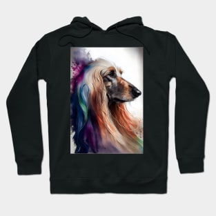 Watercolor Afghan Hound with Rainbow Colored Accents Hoodie